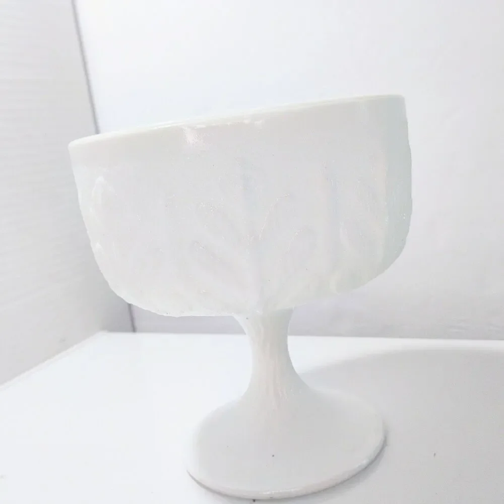 Vtg FTD 1975 White Milk Glass Oak Leaf Compote Bowl Pedestal Floral Arrangements